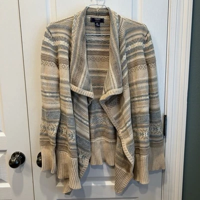 Cárdigan suéter Chaps Denim para mujer frente abierto tostado/azul claro talla pequeña grande Foto 1 de 4