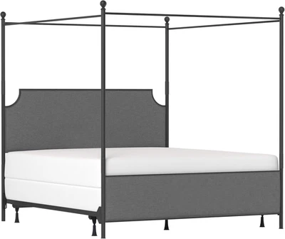 Cama con dosel tapizada y metálica Mcarthur King, negro mate/gris Foto 1 de 4