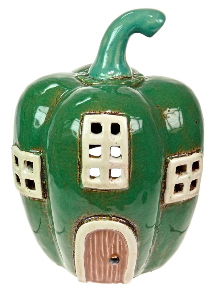 Green Pepper House Tealight Candle Holder, Ceramic Home Tealight FREE DELIVERY - Image 1 of 1