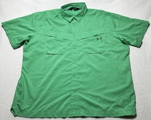 Under Armour Fishing Shirt Mens XXL Green Vented Short Sleeve Button HeatGear - Picture 1 of 10