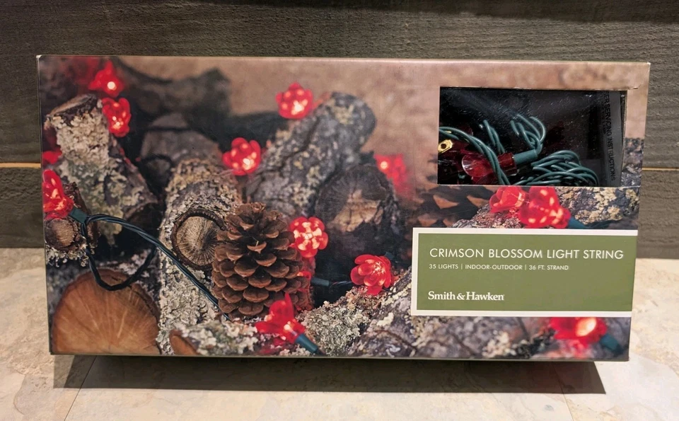 Cadena de luces Smith & Hawken flor carmesí 35 luces interior exterior probado Foto 1 de 4