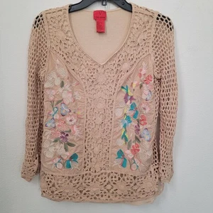 Top boho V Cristina ricamato all'uncinetto manica lunga taglia grande vintage Y2K floreale - Foto 1 di 11