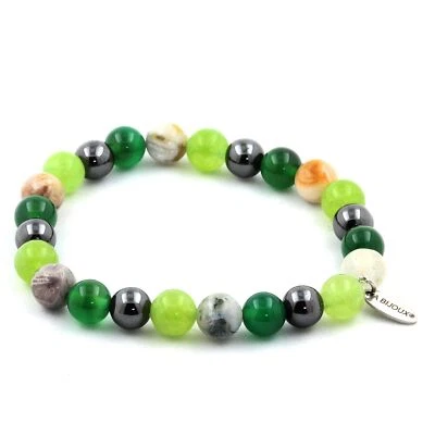 Steine Und Minéraux. Armband Perlen Hämatit + Achat Grün + Peridot F - Bild 1 von 2