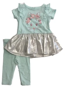 Infant Girls Blue Bunny Rabbit Baby Outfit Ruffle Metallic Shirt & Pants - Picture 1 of 1