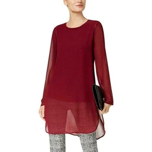 Alfani Women's Red Sheer Hi-Low Jewel Neck Tunic Blouse Top NWT MSRP $79 A5114 - Picture 1 of 11