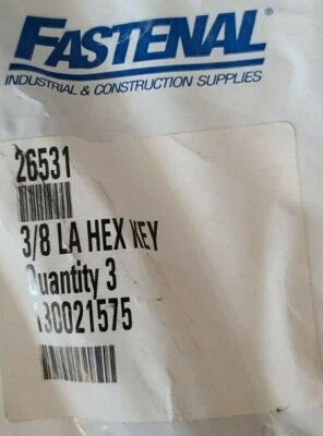 3pc Hex Key Allen Wrench 3/8 Long Arm- Fastenal Industrial  - Image 1 of 2