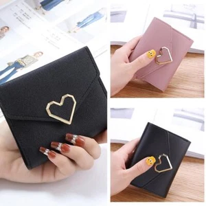 korean heart wallet three fold leather short wallet. C6F0 - Picture 1 of 18