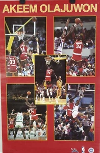 Vintage 1987 AKEEM OLAJUWON 34 x 22 Houston Rockets NBA Starline Collage Poster - Picture 1 of 12