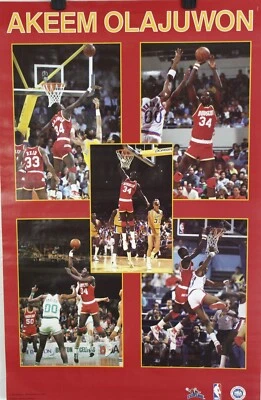 Vintage 1987 AKEEM OLAJUWON 34 x 22 Houston Rockets NBA Starline Collage Poster - Image 1 of 4