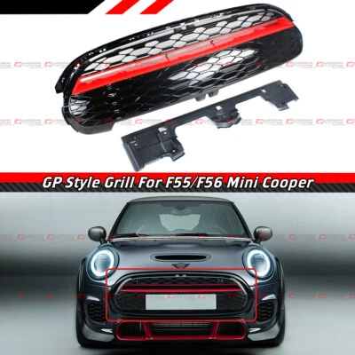 FOR 2014-2021 MINI COOPER F55 F56 F57 GP STYLE GLOSS BLACK RED TRIM FRONT GRILLE - Image 1 of 4