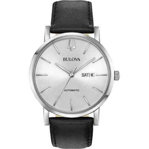 Bulova 96C130 Automatic White Classic Silver Dial Black Leather Strap - Bild 1 von 4