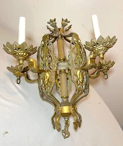 Antique ornate Art Deco 5 arm brass alabaster hanging chandelier fixture lamp - Picture 1 of 13