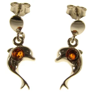 Boucles d'Oreilles Femme Ambre Argent 925 Bijoux - Picture 1 of 1