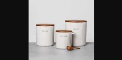 Juego de 3 latas de gres Hearth & Hand Magnolia harina azúcar cuchara de café Foto 1 de 4