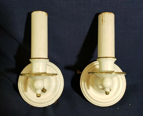 Pair of Vintage 1930-40's Brass/Bronze Painted Wall Sconce with Pull Chain Cover
