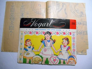 ORIGINAL Vintage 40er Jahre Vogart Bügelbild Transfermuster kleines Mädchen SCHÜRZE - Bild 1 von 3