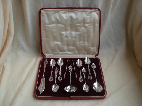 ANTIQUE,ENGLISH SHEFFIELD STERLING SILVER DESSERT SET,10 PIECES,EARLY XXth Cover