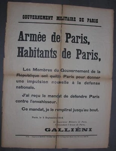 Affiche. Armée de Paris. Les Membres du Gouvernements ont Quitté Paris. 1914 - Picture 1 of 1