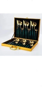  24 Pcs Flatware Stainless Steel Cutlery Set Black hand Gold Knife Fork Spoon - Picture 1 of 3