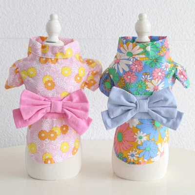 Pet Dog Clothes Kimono Summer Bow Small Medium Dogs Cats Flower Apparel Dress - Image 1 of 4