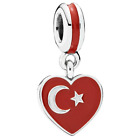 Sterling Silver Pendant Charm Bead Flag Fit Bracelet Jewelry for Women Turkish