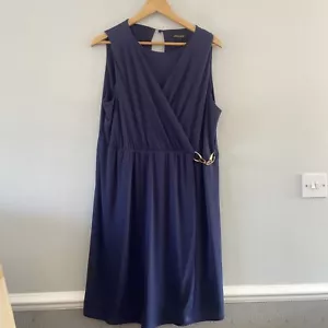 Jaeger Dress 18 Navy Blue Smart Work Wrap Style Short Sleeveless - Picture 1 of 15