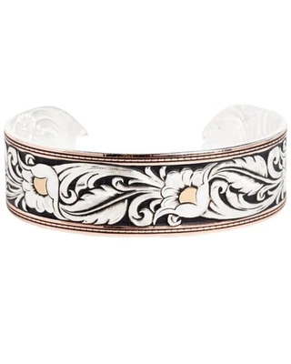 Bracelete feminino Montana Silversmiths corte de couro tricolor floral prata - Imagem 1 de 3