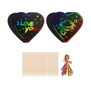 Heart Shaped Scratch Cards for Kid Birthday Party DIY Valentine Card Art - Picture 1 of 8
