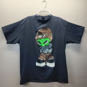Vintage 90s Skateboard Street Alien Graphic T-Shirt XL Blue Skater - Picture 1 of 6