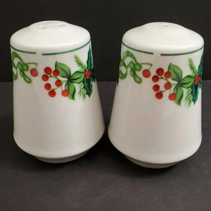 Holly Porcelain Berry Christmas Salt And Pepper Shakers - Picture 1 of 6