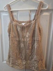 Apt 9 hellbraune Damenbluse mit Spitze. Groß. Cami - Bild 1 von 10