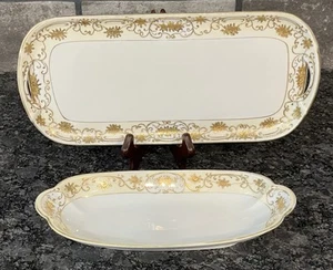 2 Pc Handpainted Nippon Gold Moriage Rectangular Tray & Celery Dish - Picture 1 of 15