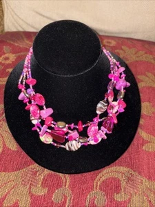 15 inch pink layered beaded statementnecklace - Picture 1 of 5