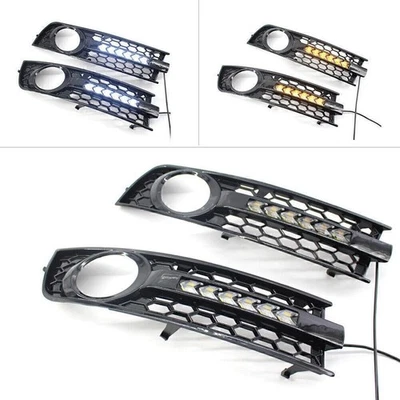 Flowing DRL Daytime Running Light LED MESH Fog Light Fit Audi A4 B6 2001-2005 02 - Imagem 1 de 4
