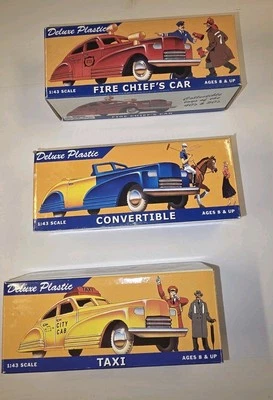 LOT OF 3 NIB Dimestore Dreams Plastic 1:43 CONVERTIBLE, CITY CAB, FIRE CHIEF - Image 1 of 4