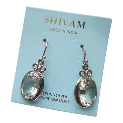 Brincos pendentes de gota 925 de prata esterlina com ametista verde pedra preciosa genuína Shivam - Imagem 1 de 4