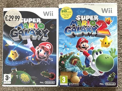 Pacchetto Super Mario Galaxy 1 e 2 Nintendo Wii CIB con inserti manuali/disco bonus! - Immagine 1 di 4