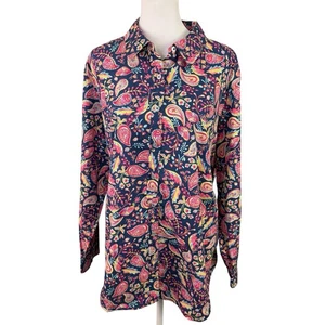 Talbots Plus 2x Hemd mit Knopfleiste blau rosa Paisley geblümt 100% Baumwolle Bluse - Bild 1 von 10