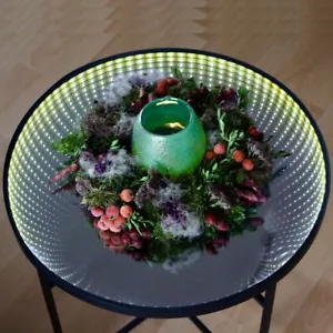 LED Tisch WARP rund Endlos Optik Infinity LED Spiegeltisch D: 49cm Batterie - Bild 1 von 4