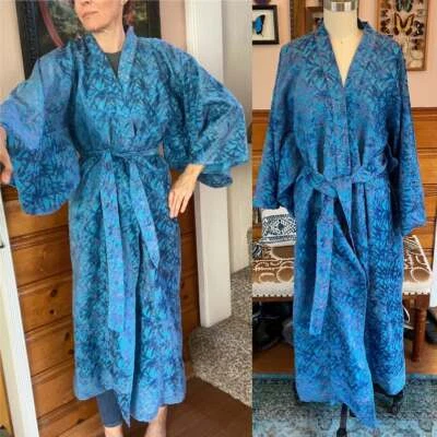 Vintage Kimono Robe Metallic flocked velvet blue Elsa Frozen Costume Gown - Image 1 of 4