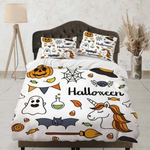 Ghost halloween unicorn pumpkin bedding & pillowcase, Duvet Cover cotton dorm - Foto 1 di 6