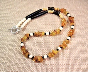 Nice Native American Style Silver Buffalo Bone, Raw Citrine Spinel Necklace F87 - Picture 1 of 4