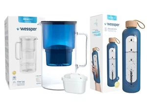 Wessper Set Carafe Filtrante pour l'eau 2,5 L avec cartouche, bouteille en verre - Zdjęcie 1 z 6