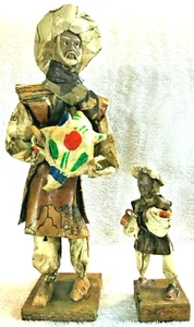 Mexican Folk Art Dolls Figures 6" & 13" T Men w/ Pig & Pots Paper Mache - Picture 1 of 7