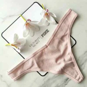 PINK Victoria's Secret Waffle Cotton Thong Panty Silver Pink Size L/XL - Picture 1 of 8