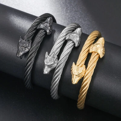 Luxury Gold Walf Head Bangles Set Hip Hop Jewelry Arrow Crown Bracelets for Men - Image 1 of 4