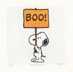 Snoopy Peanuts Kunstwerk Sowa & Reiser #D/500 handbemalt Radieren Boo Schild - Bild 1 von 4