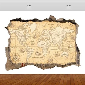 Cartel pegatina de pared triturada 3D mapa del mundo educativo escuela niño S428 - Imagen 1 de 1