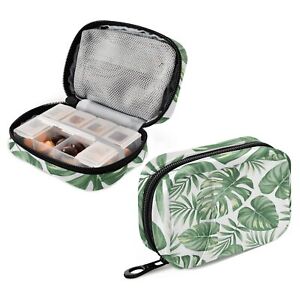 Palm Pill Cases Bag Tropical Vitamin Pill Box Organizers 7 Day Medicine Conta...