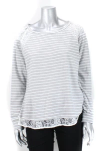 Maison Jules New Grey Combo Striped Lace Inset Top M - Picture 1 of 4